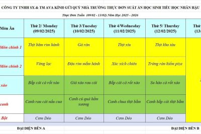 THỰC ĐƠN BÁN TRÚ THÁNG 2 NĂM 2026